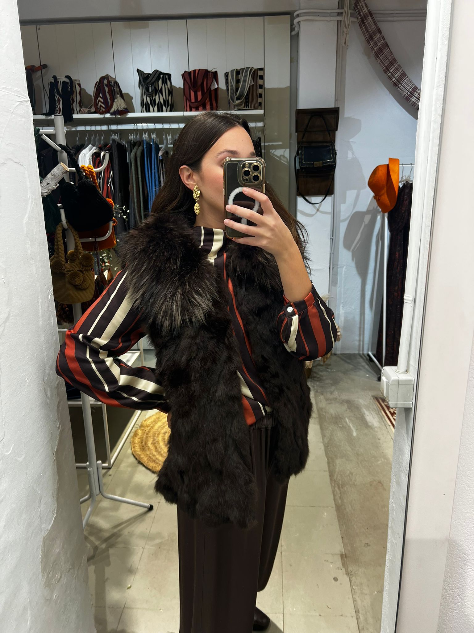 CHALECO PIEL MARRON OSCURO