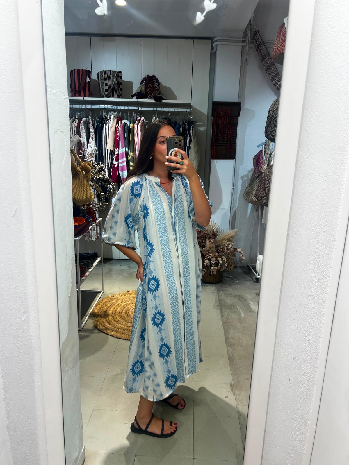Vestido IKAT BLANCO AZUL