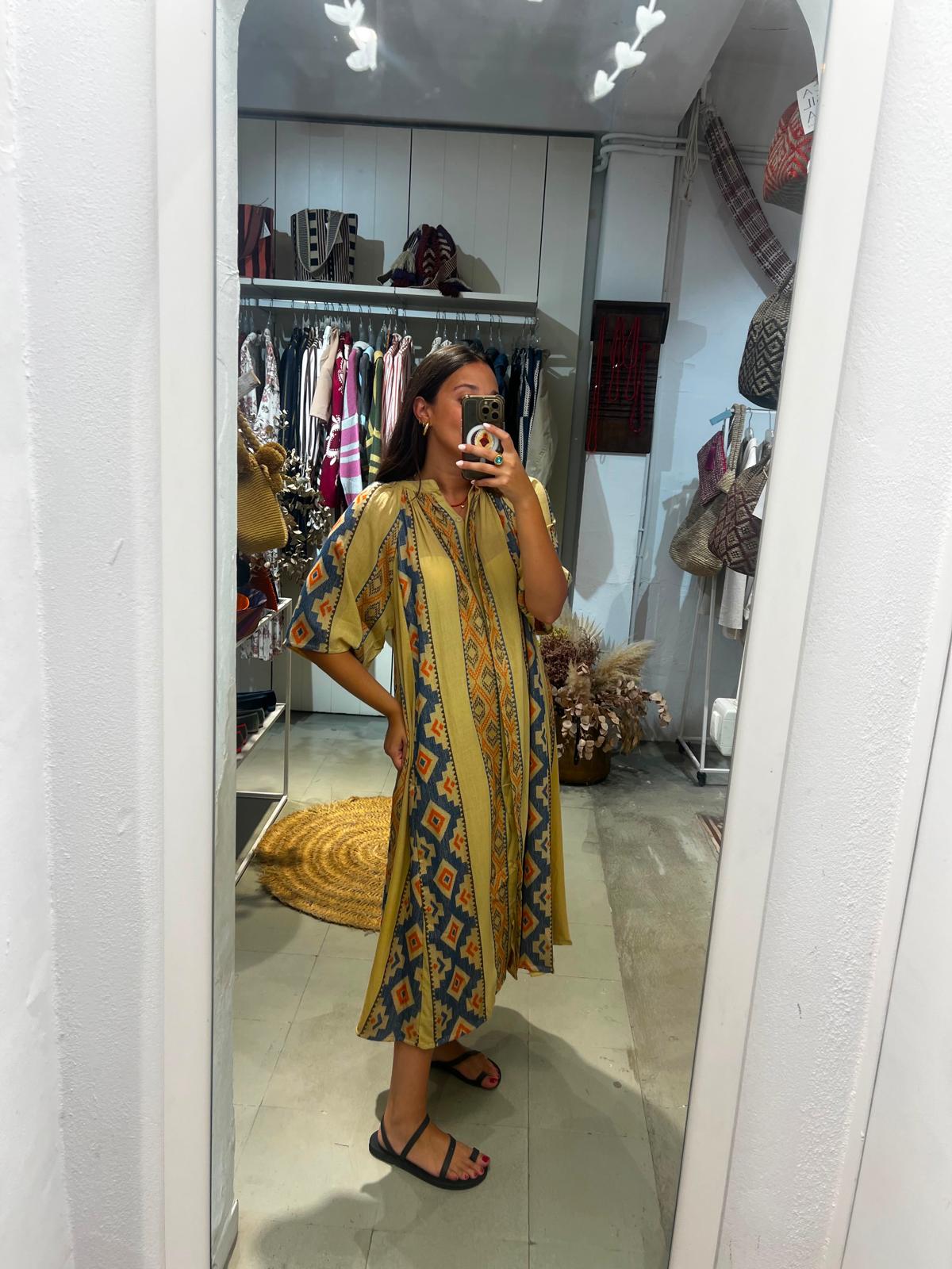 Vestido IKAT TONOS TIERRAS