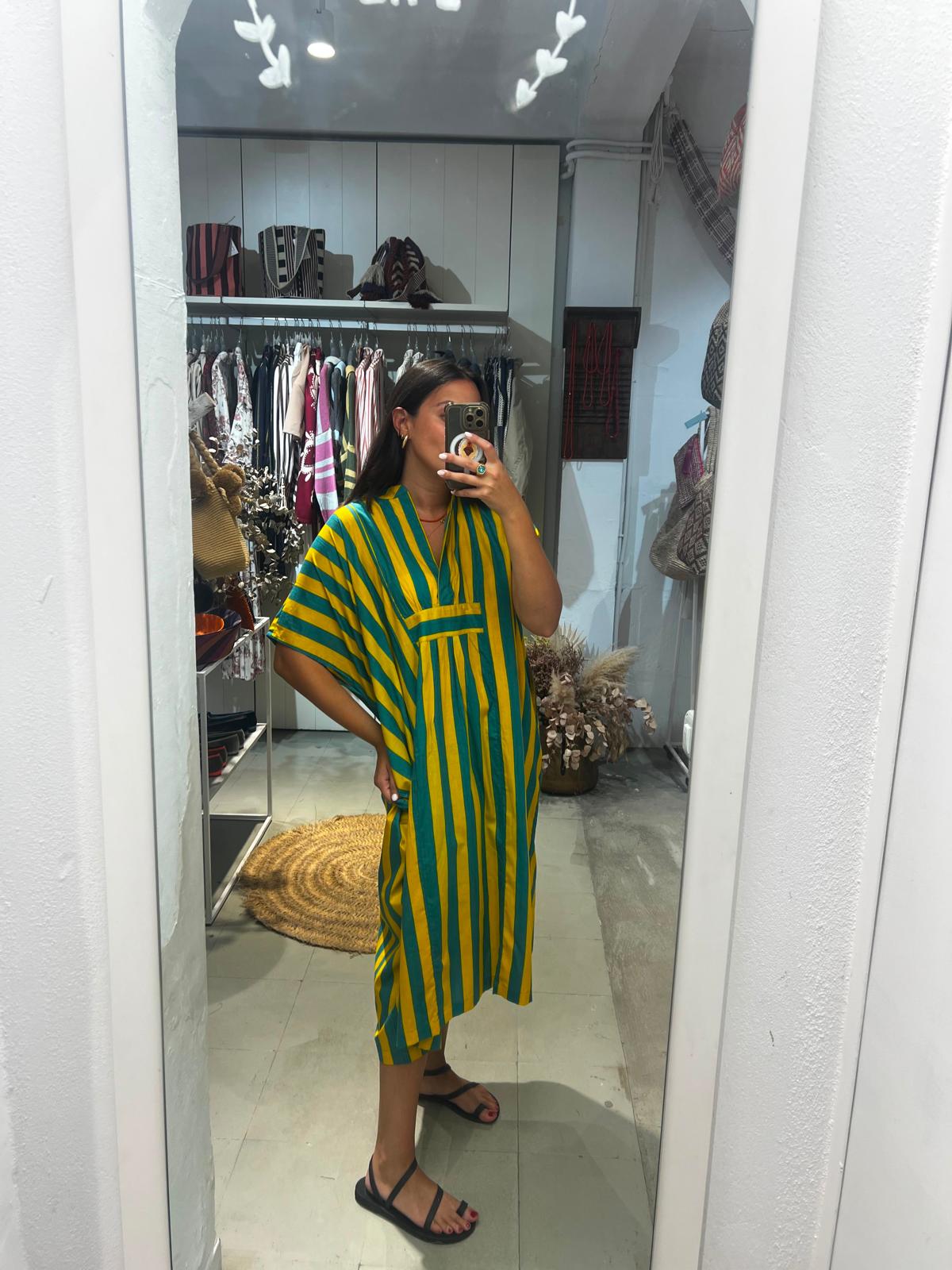 CAFTAN MENORCA VERDE - MOSTAZA
