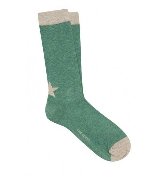 CALCETÍN ESTRELLA VERDE-BEIGE